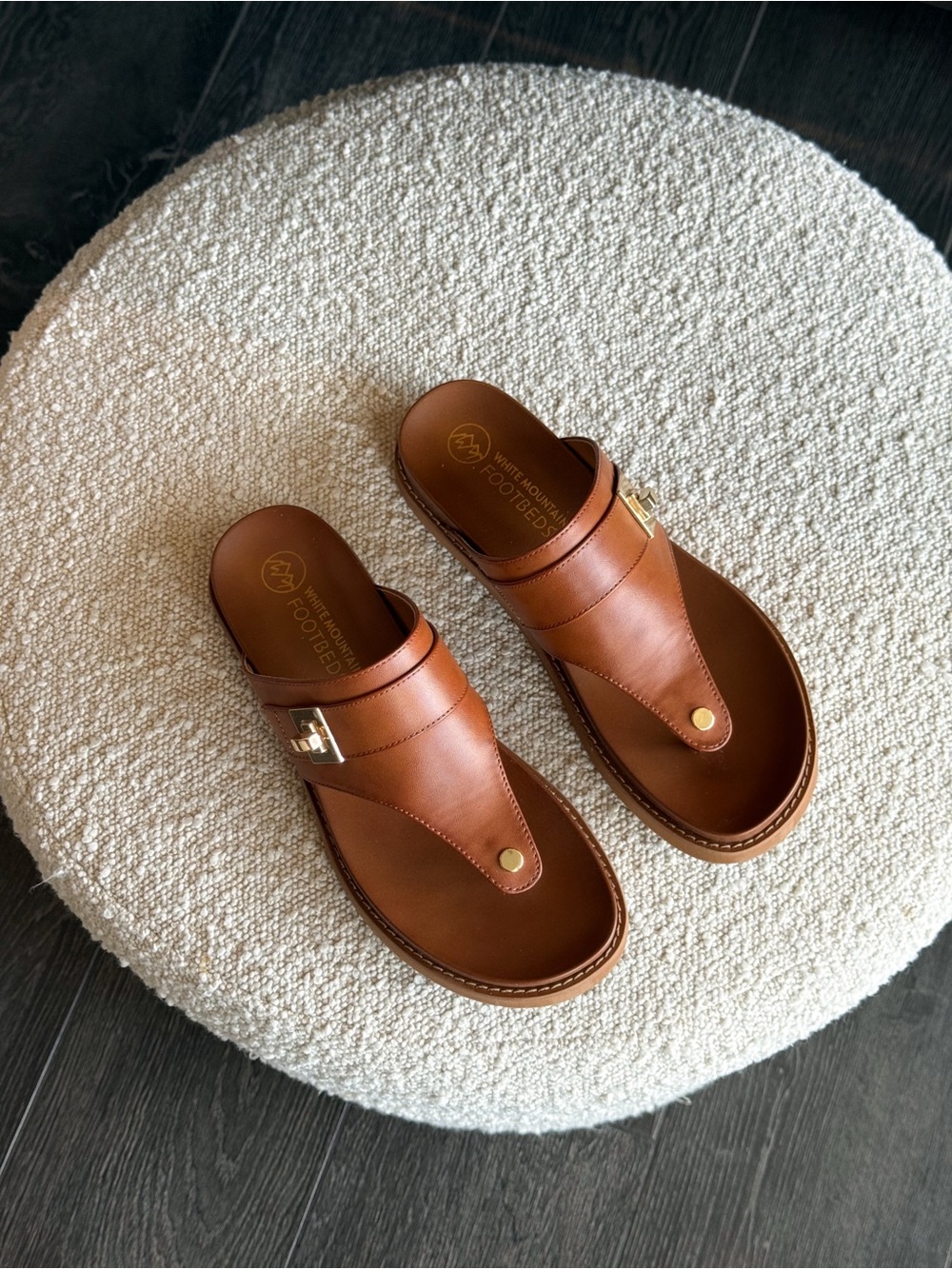 White Mountain Brown Leather Slide Sandals